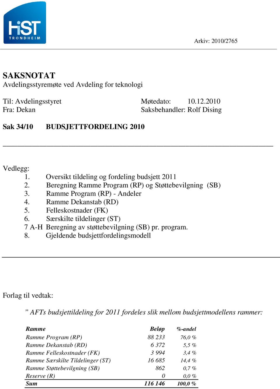 Særskilte tildelinger (ST) 7 A-H Beregning av støttebevilgning (SB) pr. program. 8.