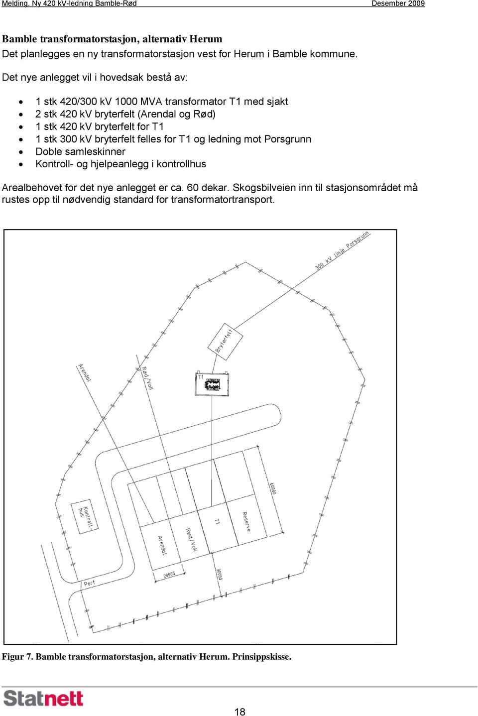 for T1 1 stk 300 kv bryterfelt felles for T1 og ledning mot Porsgrunn Doble samleskinner Kontroll- og hjelpeanlegg i kontrollhus Arealbehovet for det nye