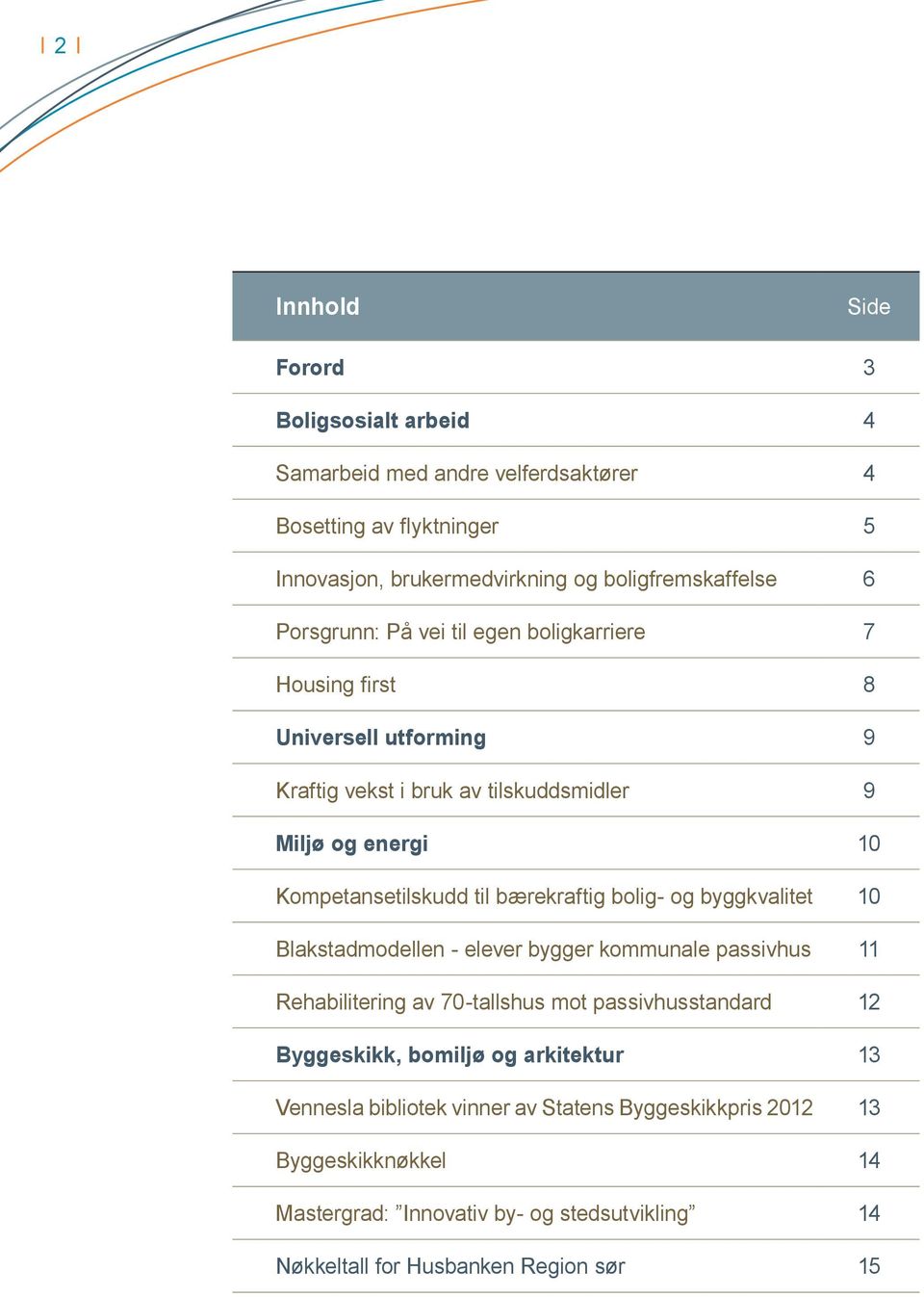 bærekraftig bolig- og byggkvalitet 10 Blakstadmodellen - elever bygger kommunale passivhus 11 Rehabilitering av 70-tallshus mot passivhusstandard 12 Byggeskikk, bomiljø