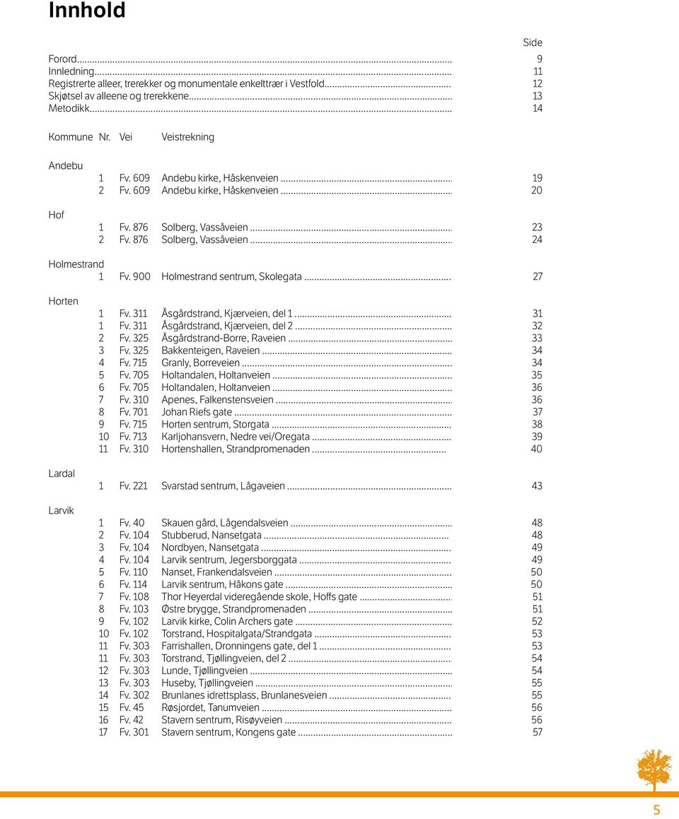 900 Holmestrand sentrum, Skolegata... 27 Horten Lardal Larvik 1 Fv. 311 Åsgårdstrand, Kjærveien, del 1... 31 1 Fv. 311 Åsgårdstrand, Kjærveien, del 2... 32 2 Fv. 325 Åsgårdstrand-Borre, Raveien.