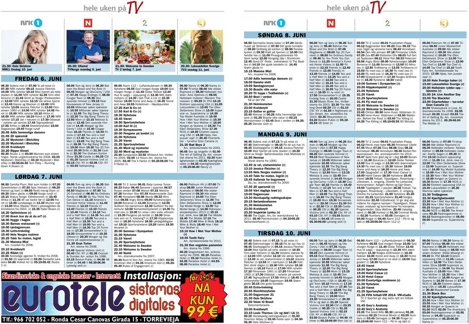 45 Glimt av Norge: Preikestolen 12.00 NRK nyheter 12.15 Vår aktive hjerne 12.45 Danne og Bleckan 13.00 NRK nyheter 13.05 Jessica Fletcher 13.50 Filmavisen 1960 14.00 NRK nyheter 14.05 Poirot 15.