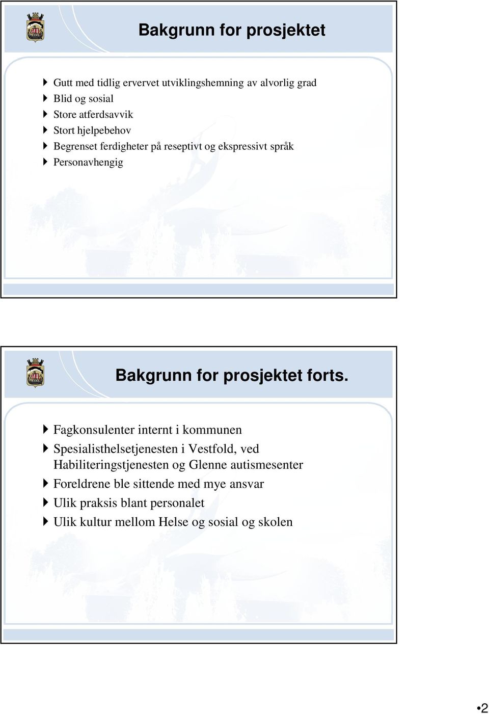 Fagkonsulenter internt i kommunen Spesialisthelsetjenesten i Vestfold, ved Habiliteringstjenesten og Glenne