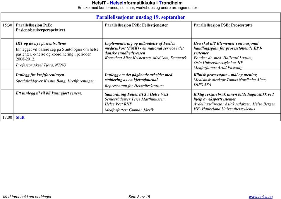 koordinering i perioden 2008-2012. Professor Aksel Tjora, NTNU Innlegg fra kreftforeningen Spesialrådgiver Kristin Bang, Kreftforeningen Ett innlegg til vil bli kunngjort senere.