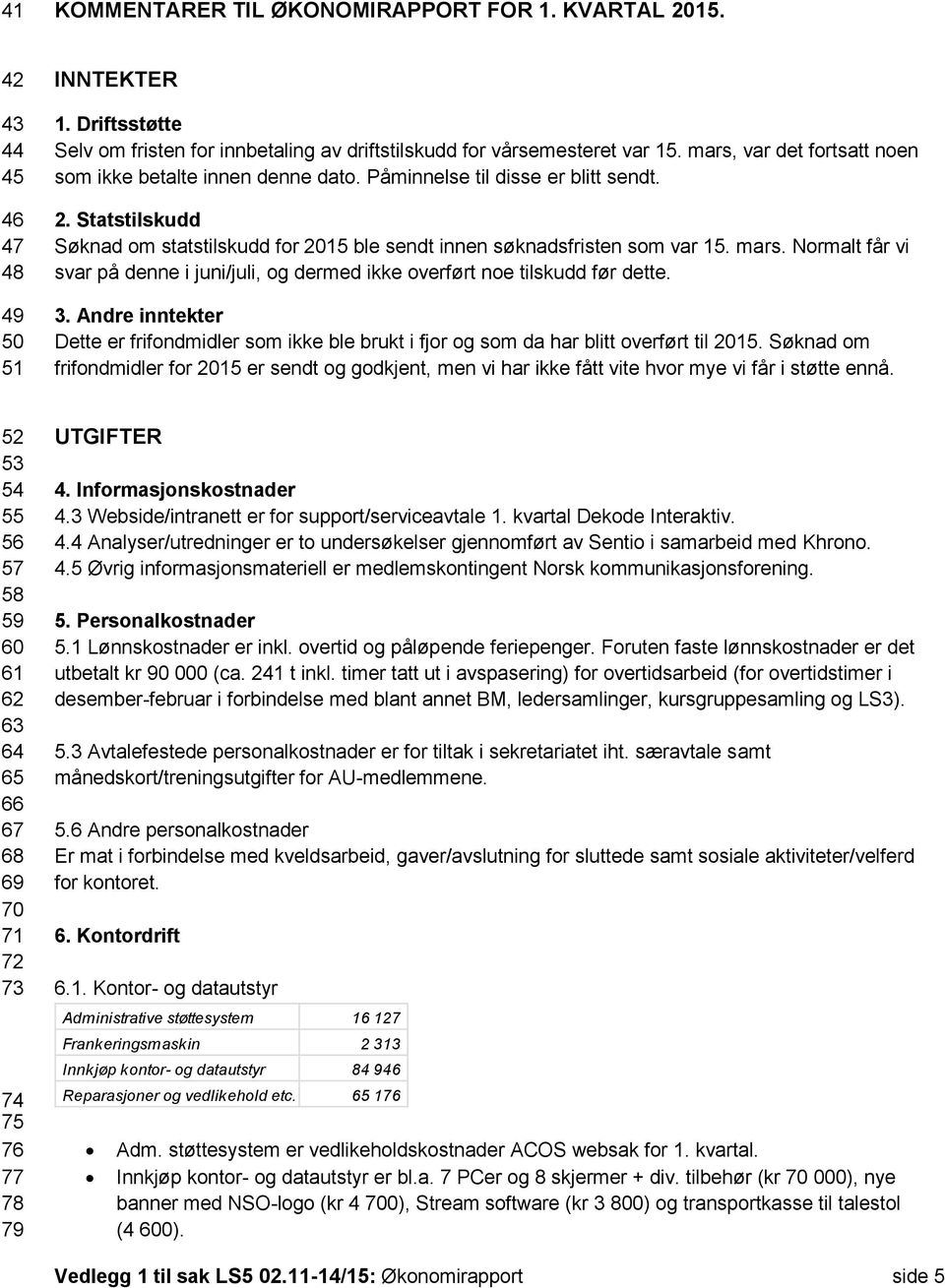 Normalt får vi svar på denne i juni/juli, og dermed ikke overført noe tilskudd før dette. 3. Andre inntekter Dette er frifondmidler som ikke ble brukt i fjor og som da har blitt overført til 2015.