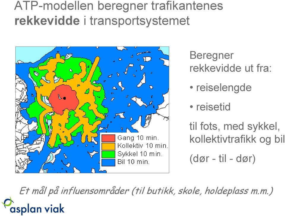 reisetid til fots, med sykkel, kollektivtrafikk og bil (dør