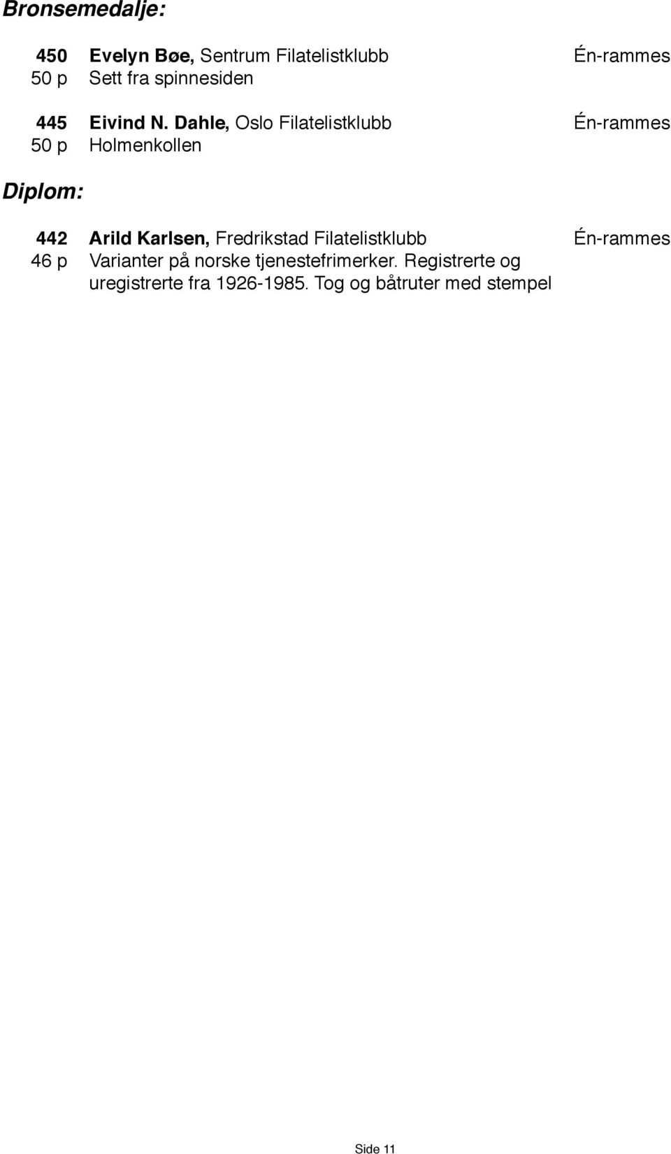 Dahle, Oslo Filatelistklubb Én-rammes 50 p Holmenkollen Diplom: 442 Arild Karlsen,