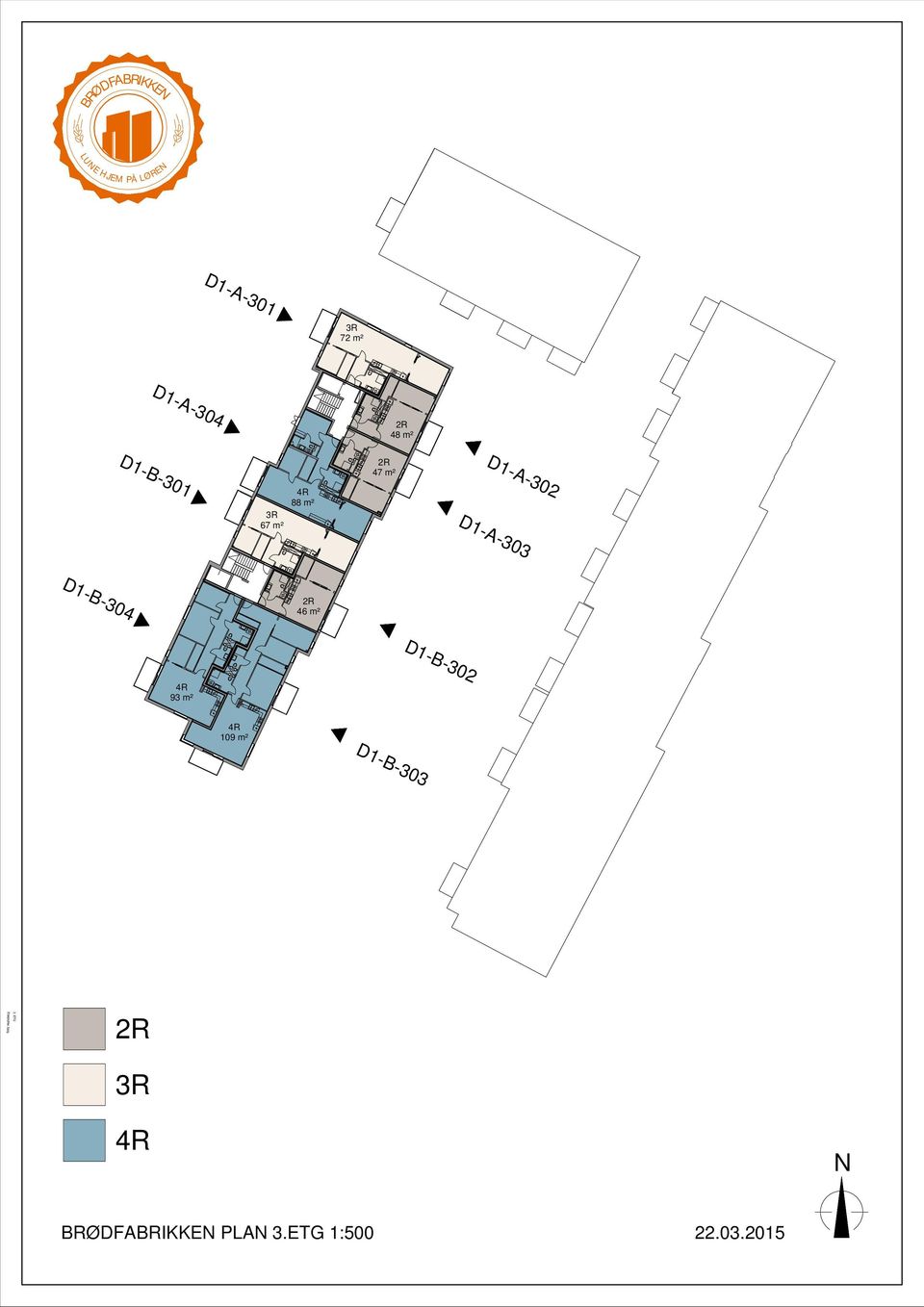 D1-B-301 2R 47 m² D1-A-302 3R 67 m² 4R 88 m² D1-B-304 2R 46 m²