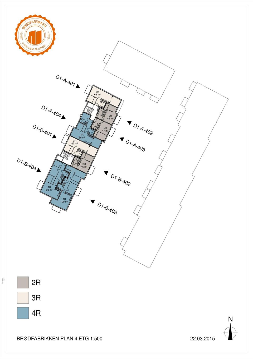 88 m² 3R 67 m² 2R 47 m² D1-A-402 D1-A-403 D1-B-404 2R 46 m² 4R