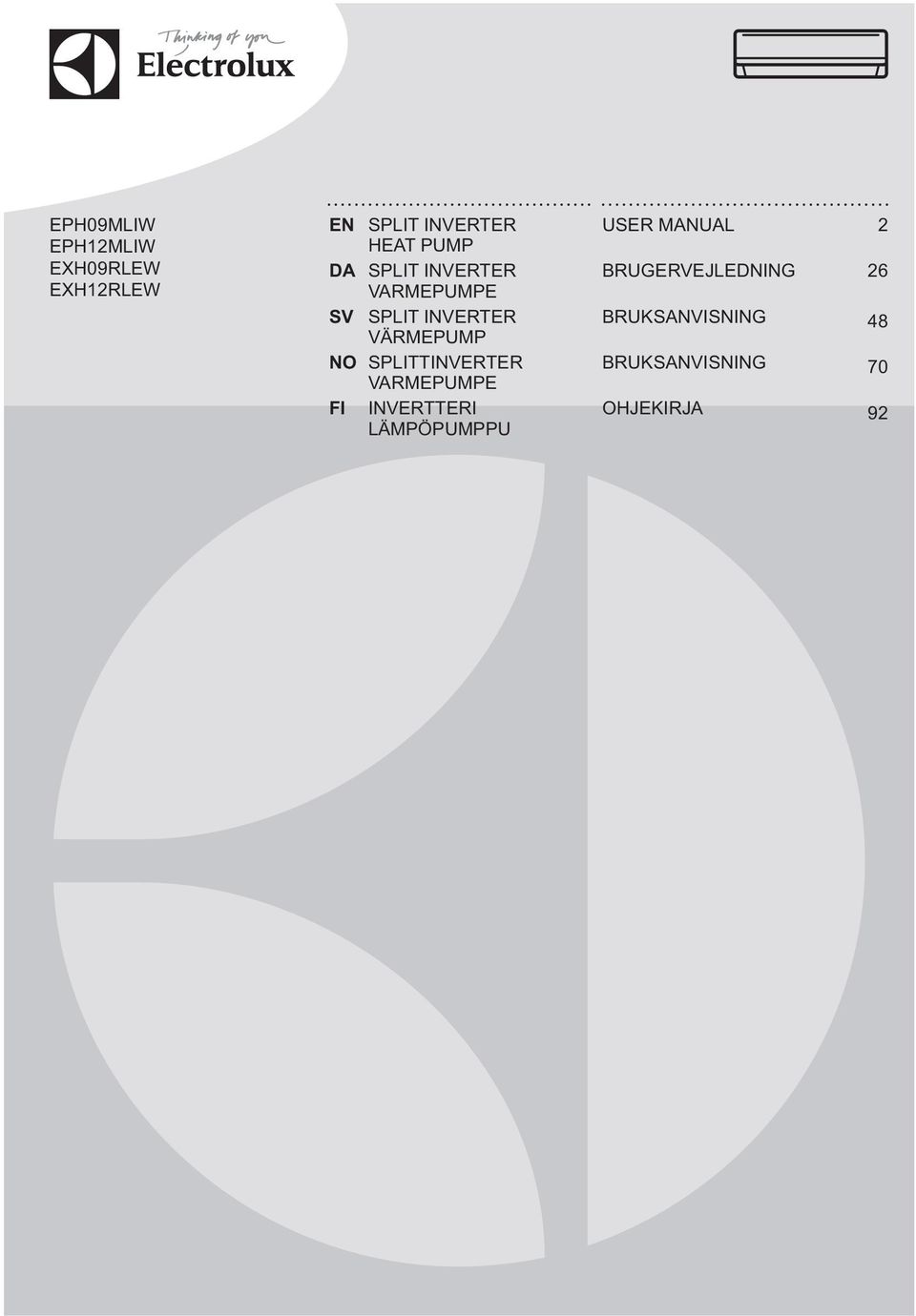 SPLITTINVERTER VARMEPUMPE FI INVERTTERI LÄMPÖPUMPPU USER MANUAL