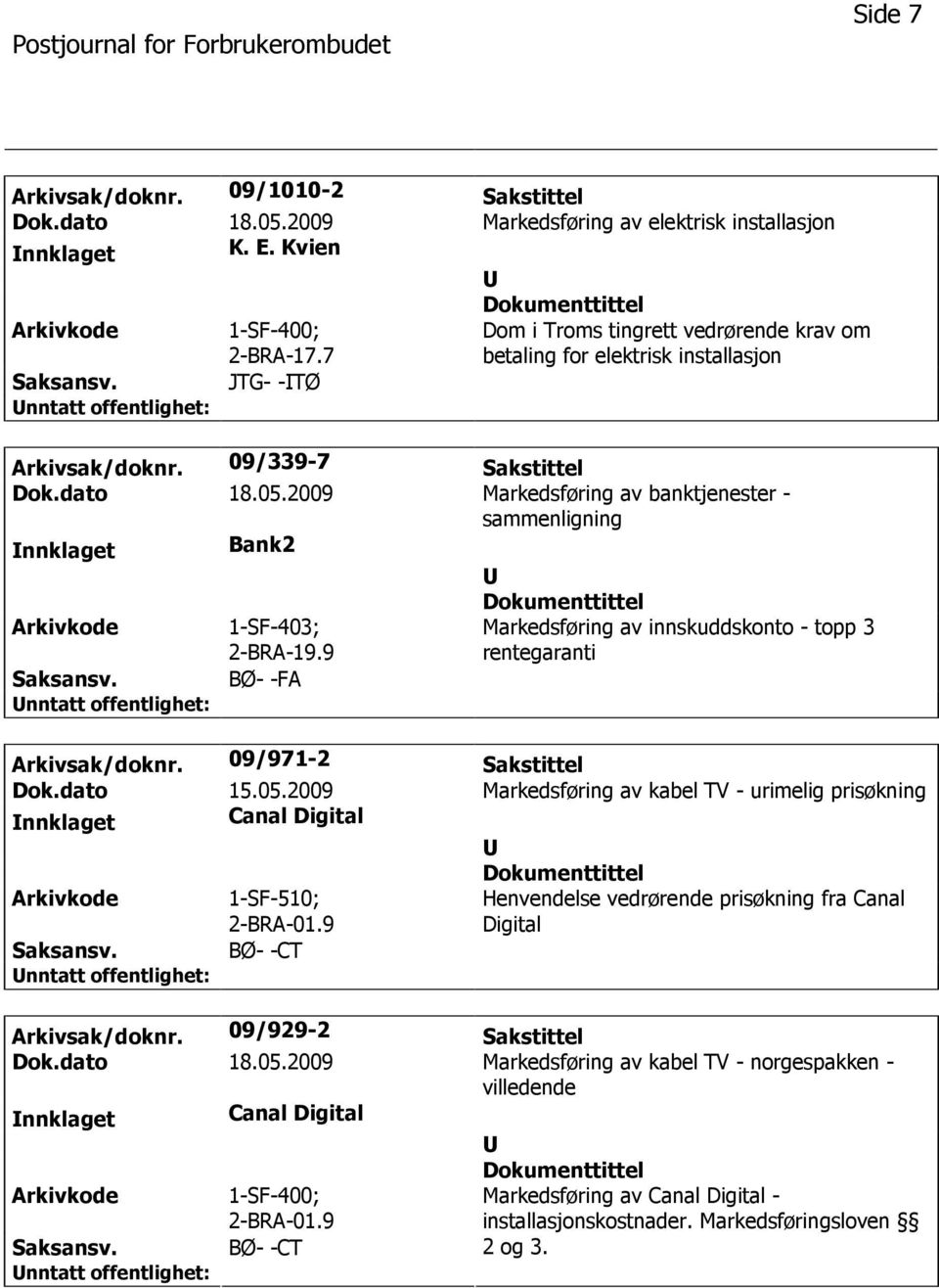 2009 Markedsføring av banktjenester - sammenligning nnklaget Bank2 1-SF-403; 2-BRA-19.9 BØ- -FA Markedsføring av innskuddskonto - topp 3 rentegaranti Arkivsak/doknr. 09/971-2 Sakstittel Dok.dato 15.