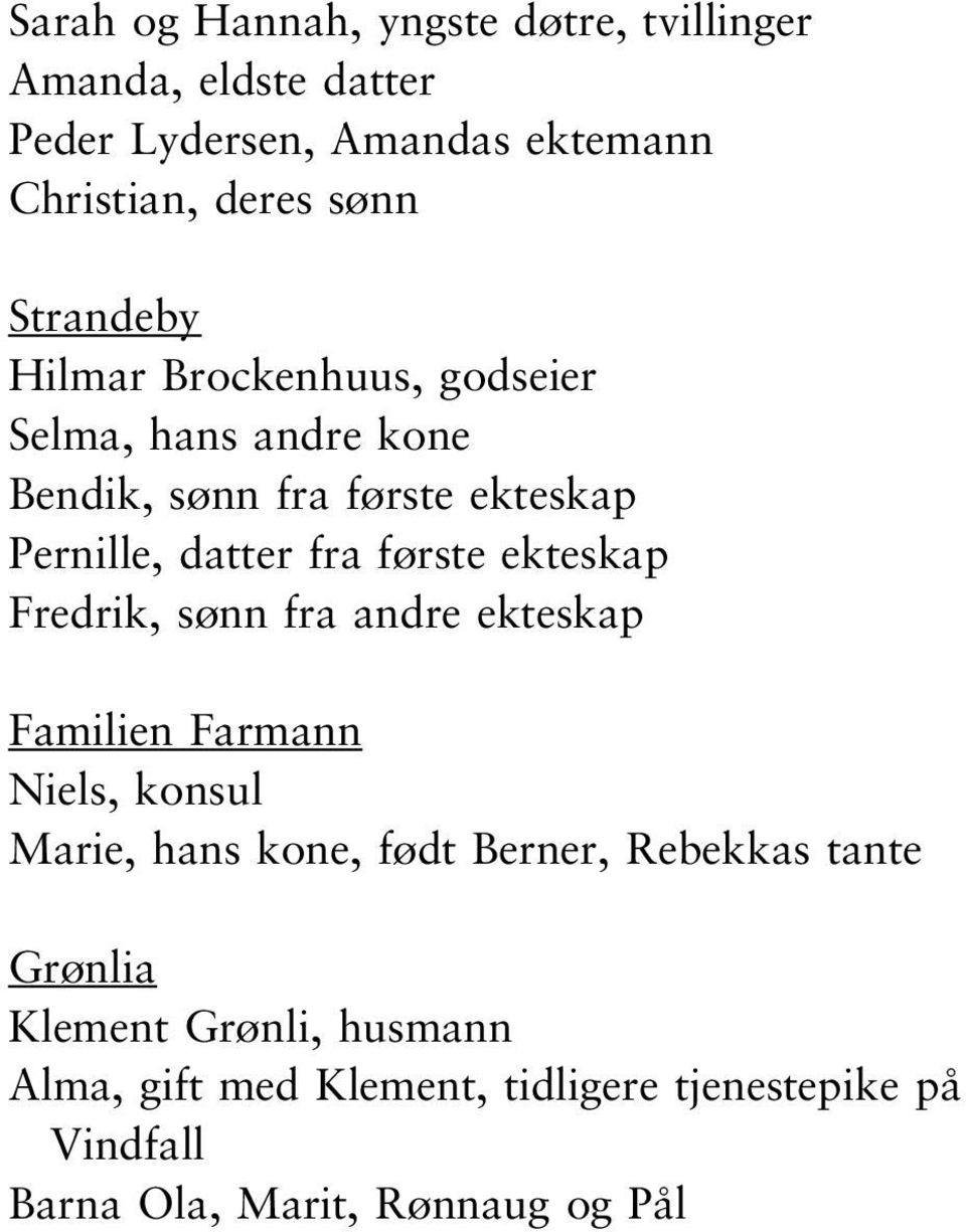 første ekteskap Fredrik, sønn fra andre ekteskap Familien Farmann Niels, konsul Marie, hans kone, født Berner, Rebekkas