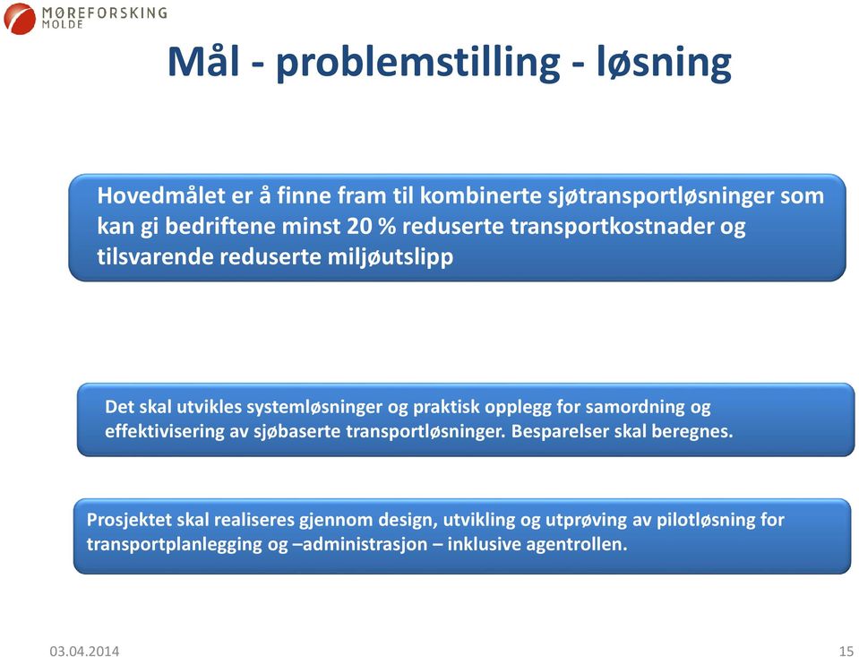 for samordning og effektivisering av sjøbaserte transportløsninger. Besparelser skal beregnes.