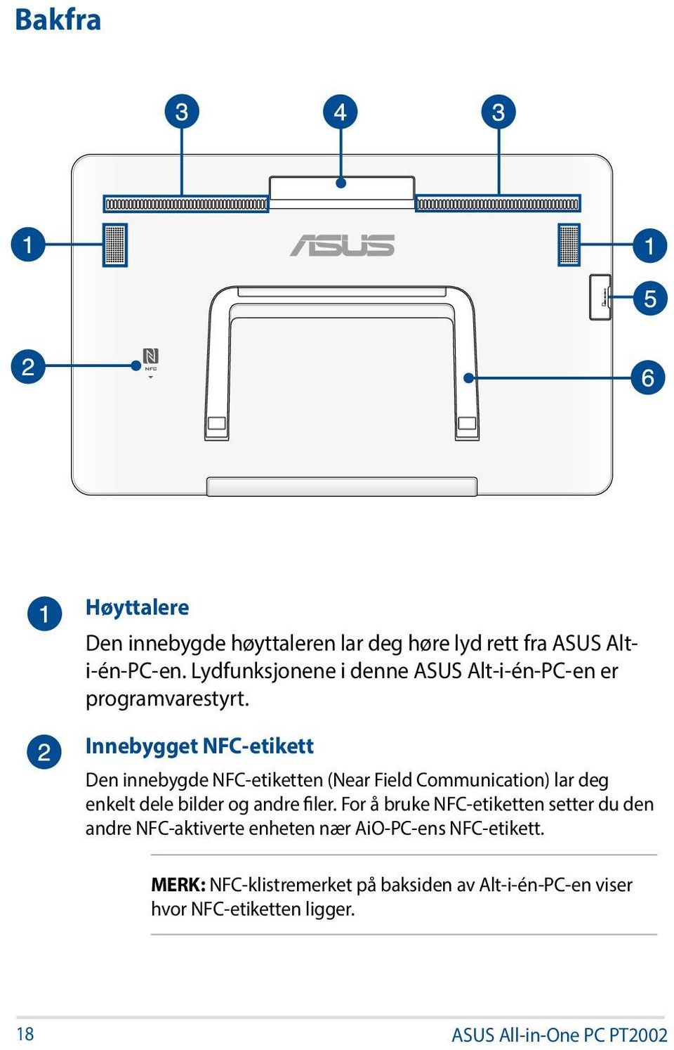 Innebygget NFC-etikett Den innebygde NFC-etiketten (Near Field Communication) lar deg enkelt dele bilder og andre filer.