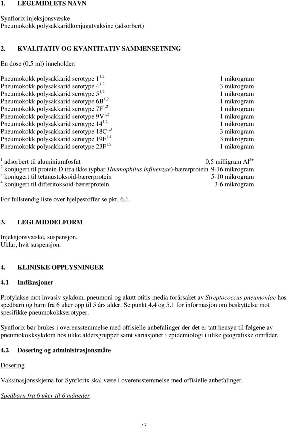 polysakkarid serotype 6B 1,2 Pneumokokk polysakkarid serotype 7F 1,2 Pneumokokk polysakkarid serotype 9V 1,2 Pneumokokk polysakkarid serotype 14 1,2 Pneumokokk polysakkarid serotype 18C 1,3