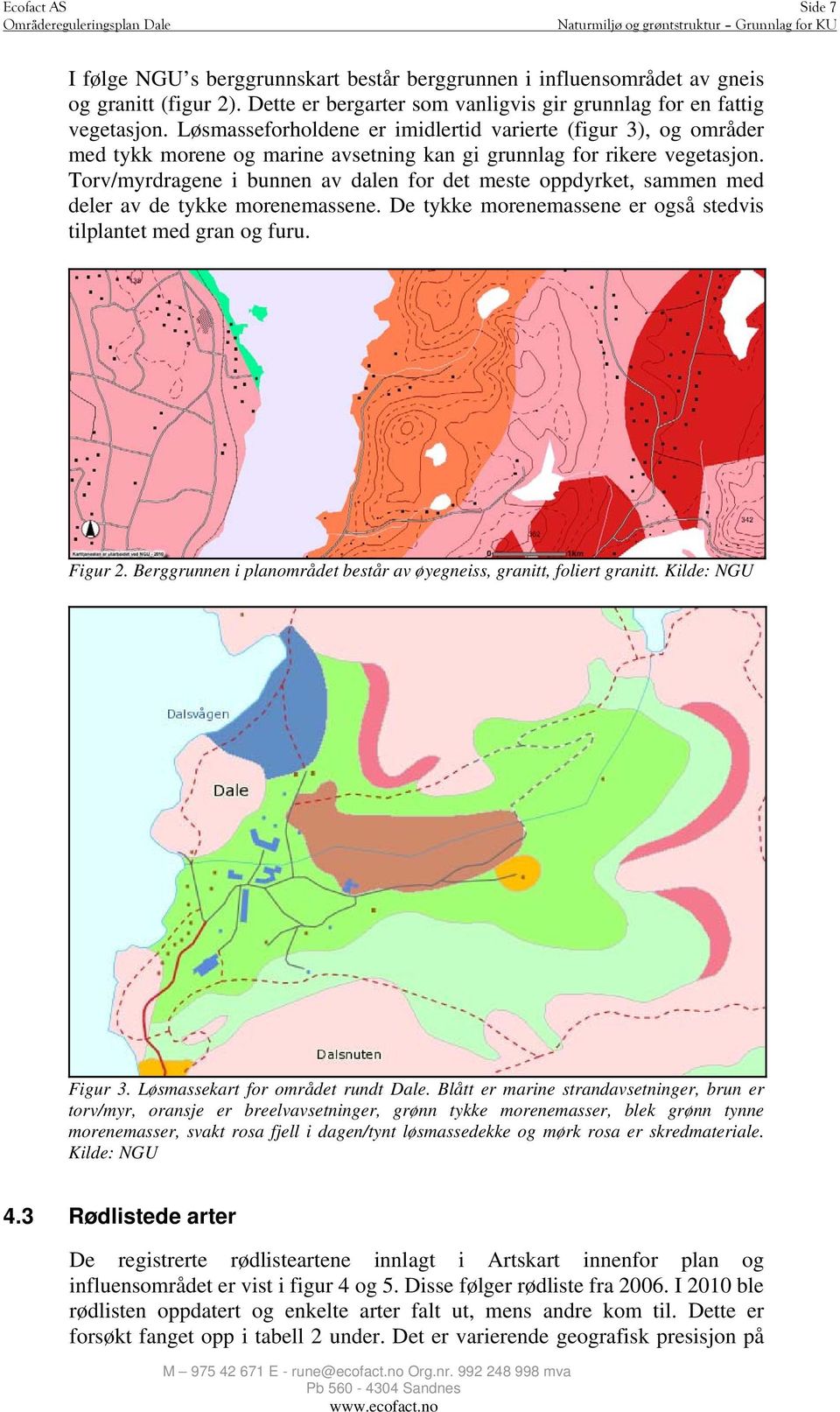 Torv/myrdragene i bunnen av dalen for det meste oppdyrket, sammen med deler av de tykke morenemassene. De tykke morenemassene er også stedvis tilplantet med gran og furu. Figur 2.