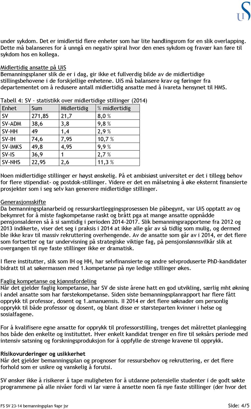 Midlertidig ansatte på UiS Bemanningsplaner slik de er i dag, gir ikke et fullverdig bilde av de midlertidige stillingsbehovene i de forskjellige enhetene.