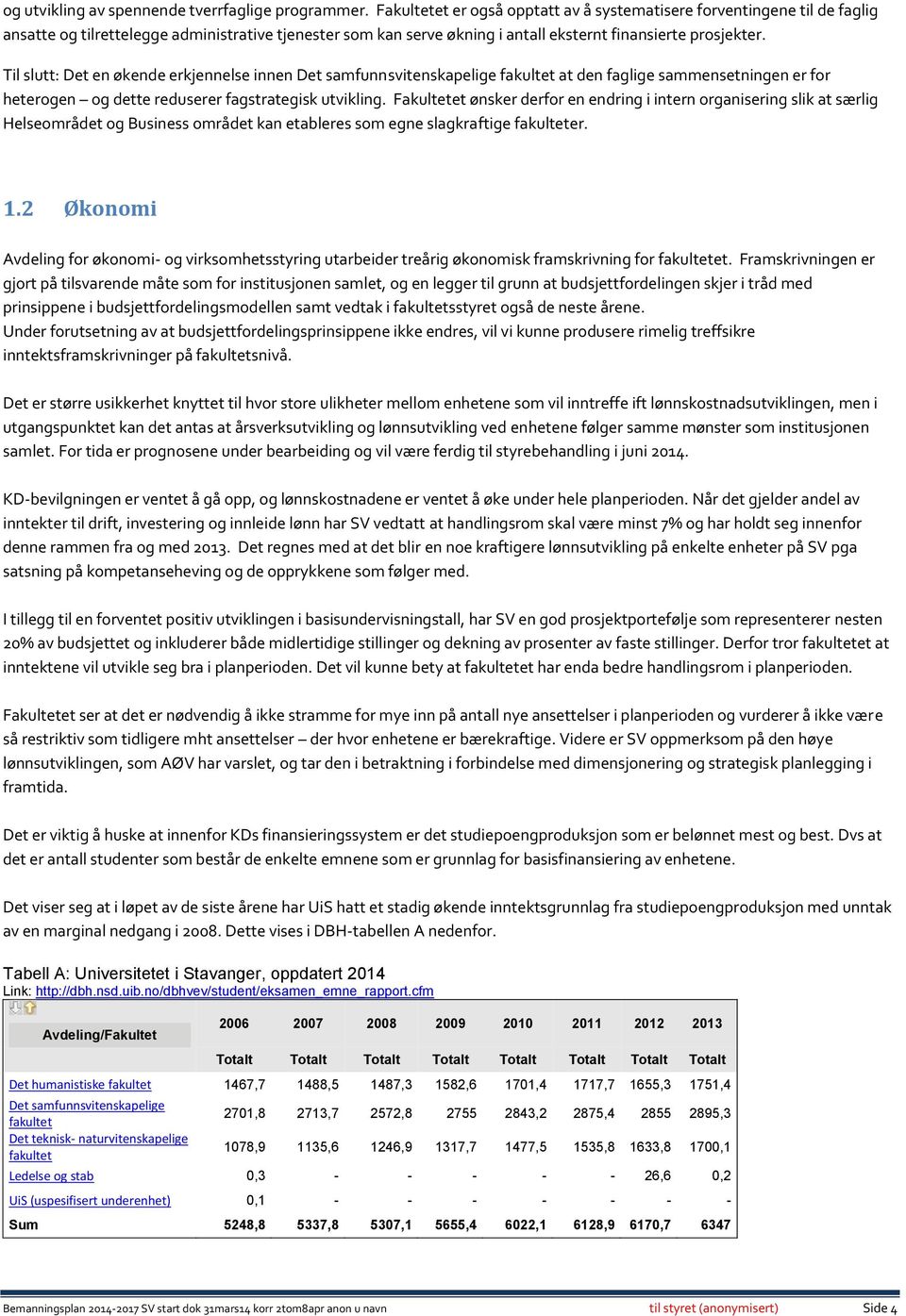 Til slutt: Det en økende erkjennelse innen Det samfunnsvitenskapelige fakultet at den faglige sammensetningen er for heterogen og dette reduserer fagstrategisk utvikling.