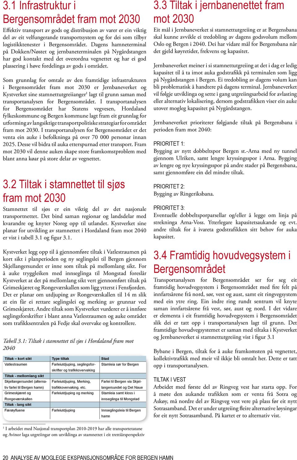 Som grunnlag for omtale av den framtidige infrastrukturen i Bergensområdet fram mot 2030 er Jernbaneverket og Kystverket sine stamnettutgreiianger 1 lagt til grunn saman med transportanalysen for