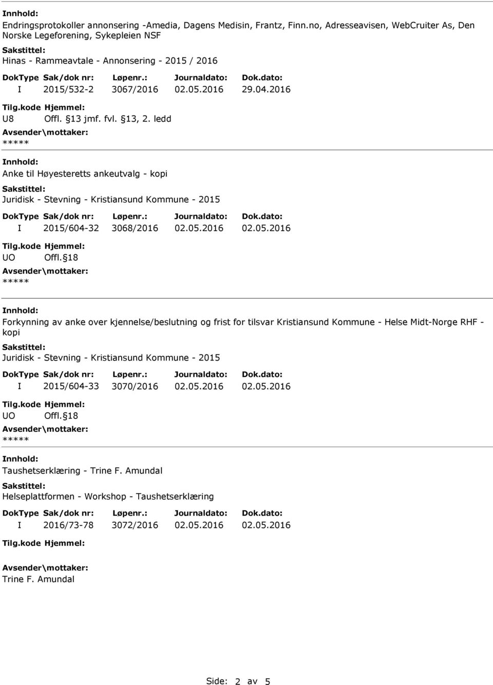 ankeutvalg - kopi Juridisk - Stevning - Kristiansund Kommune - 2015 2015/604-32 3068/2016 Offl.