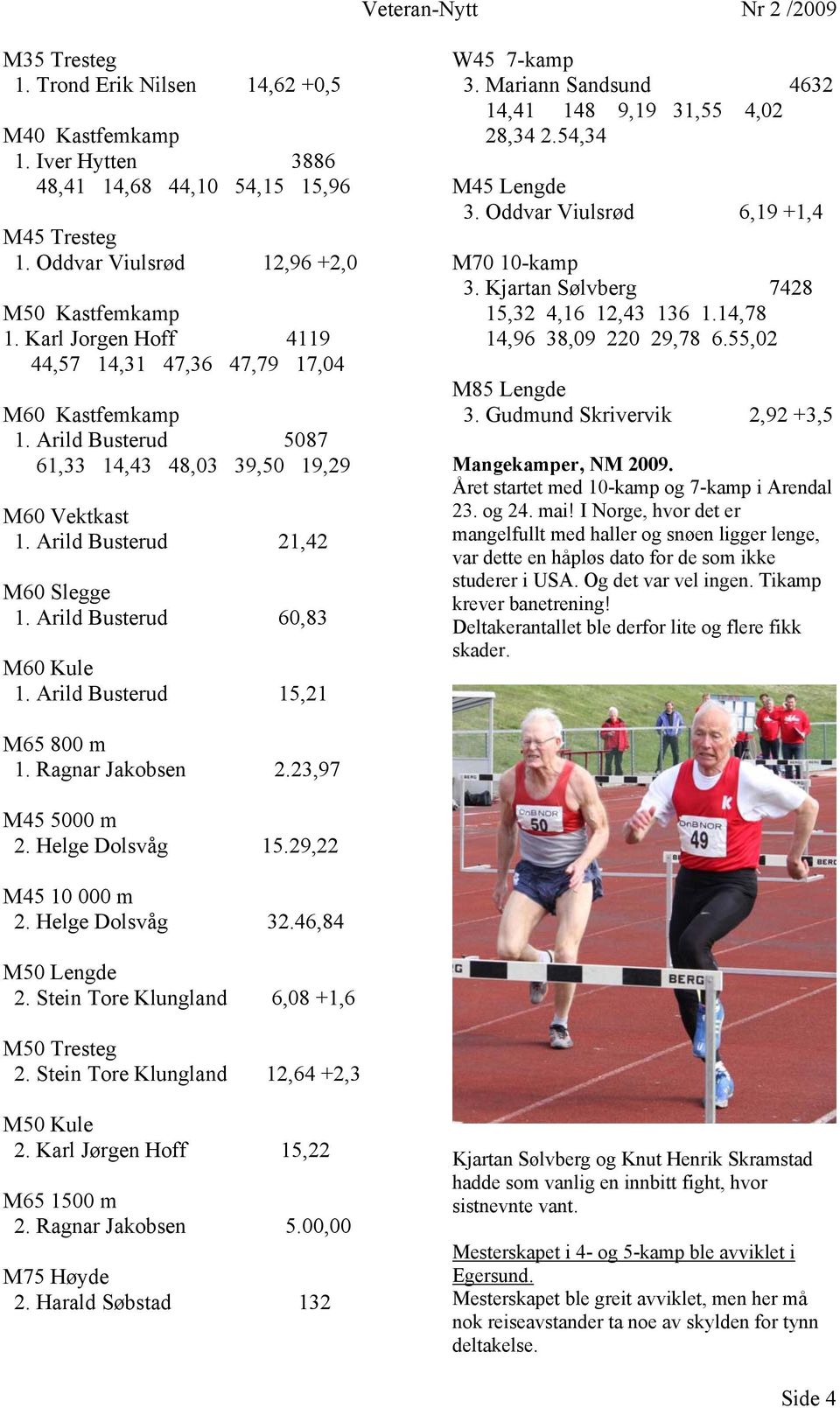 Arild Busterud 60,83 M60 Kule 1. Arild Busterud 15,21 W45 7-kamp 3. Mariann Sandsund 4632 14,41 148 9,19 31,55 4,02 28,34 2.54,34 M45 Lengde 3. Oddvar Viulsrød 6,19 +1,4 M70 10-kamp 3.