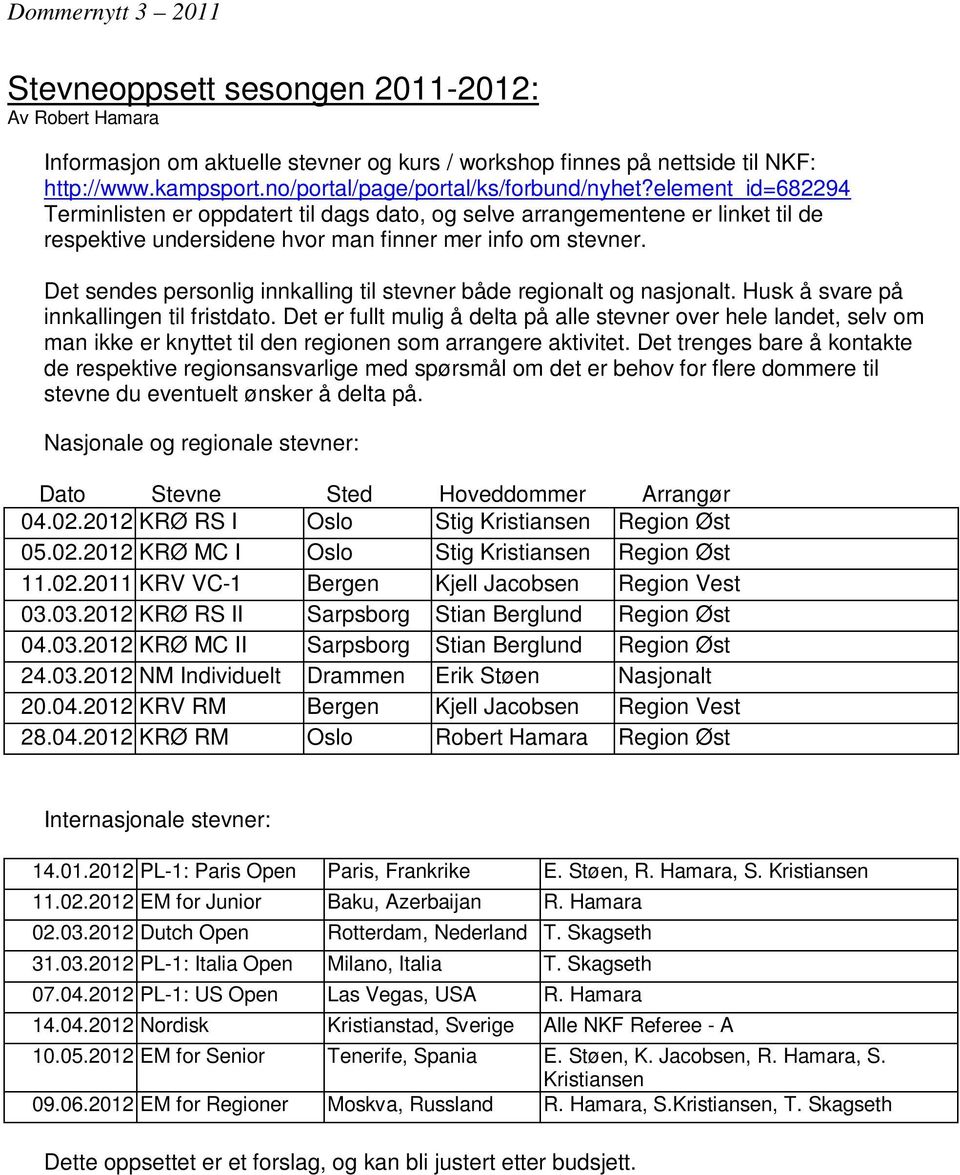 Det sendes personlig innkalling til stevner både regionalt og nasjonalt. Husk å svare på innkallingen til fristdato.