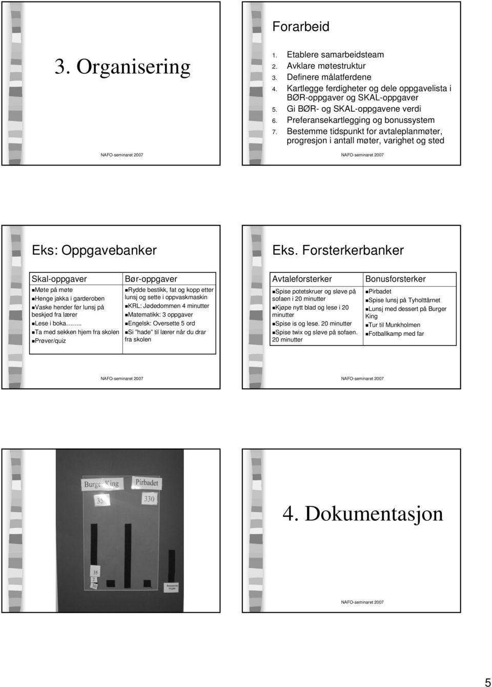 Forsterkerbanker Skal-oppgaver Møte på møte Henge jakka i garderoben Vaske hender før lunsj på beskjed fra lærer Lese i boka.