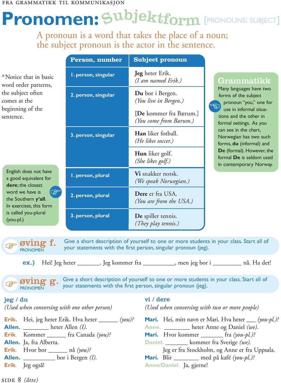 Englsh does not have a good equvalent for dere; the closest word we have s the Southern y all. In exercses, ths form s called you-plural (you-pl.) 1. person, sngular 2. person, sngular 3.