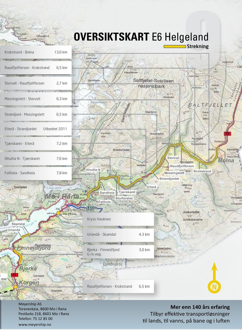 Kryss Hauknes Urlandå - Skamdal 4,3 km Bjerka - Finneidfjord G-/s-veg.