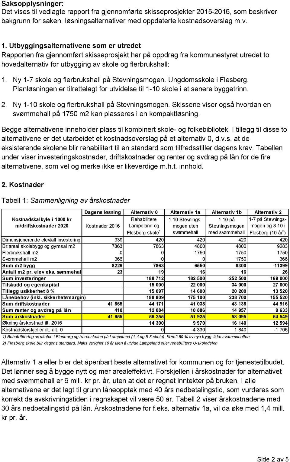 Ny 1-7 skole og flerbrukshall på Stevningsmogen. Ungdomsskole i Flesberg. Planløsningen er tilrettelagt for utvidelse til 1-10 skole i et senere byggetrinn. 2.