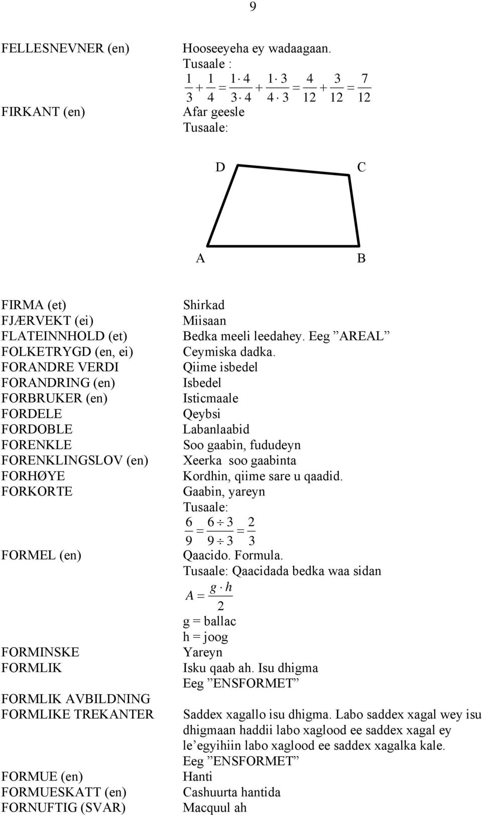 FORENKLINGSLOV (en) FORHØYE FORKORTE FORMEL (en) FORMINSKE FORMLIK FORMLIK AVBILDNING FORMLIKE TREKANTER FORMUE (en) FORMUESKATT (en) FORNUFTIG (SVAR) Sirkad Miisaan Bedka meeli leedaey.