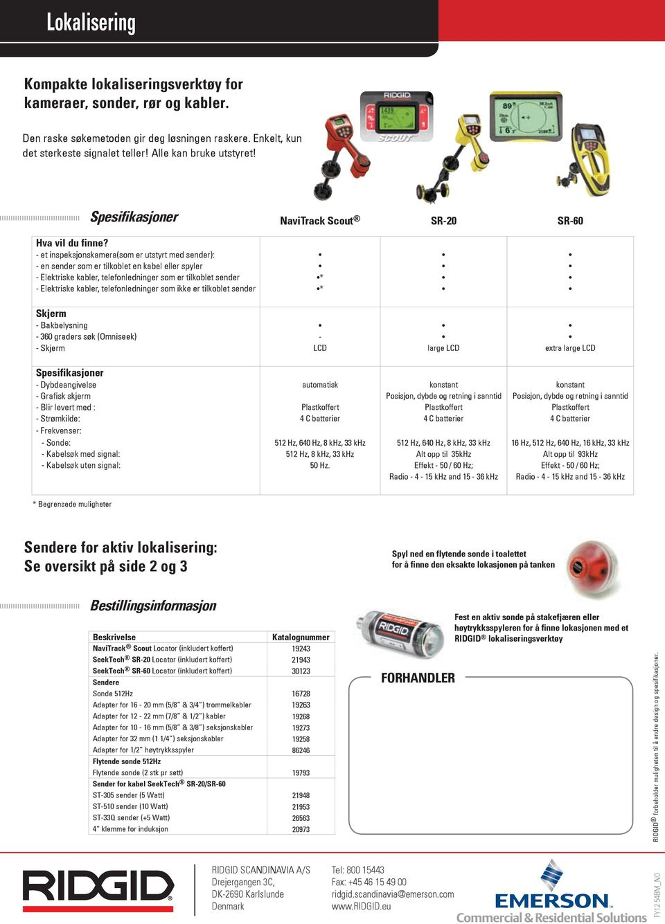 - et inspeksjonskamera(som er utstyrt med sender): - en sender som er tilkoblet en kabel eller spyler - Elektriske kabler, telefonledninger som er tilkoblet sender * - Elektriske kabler,