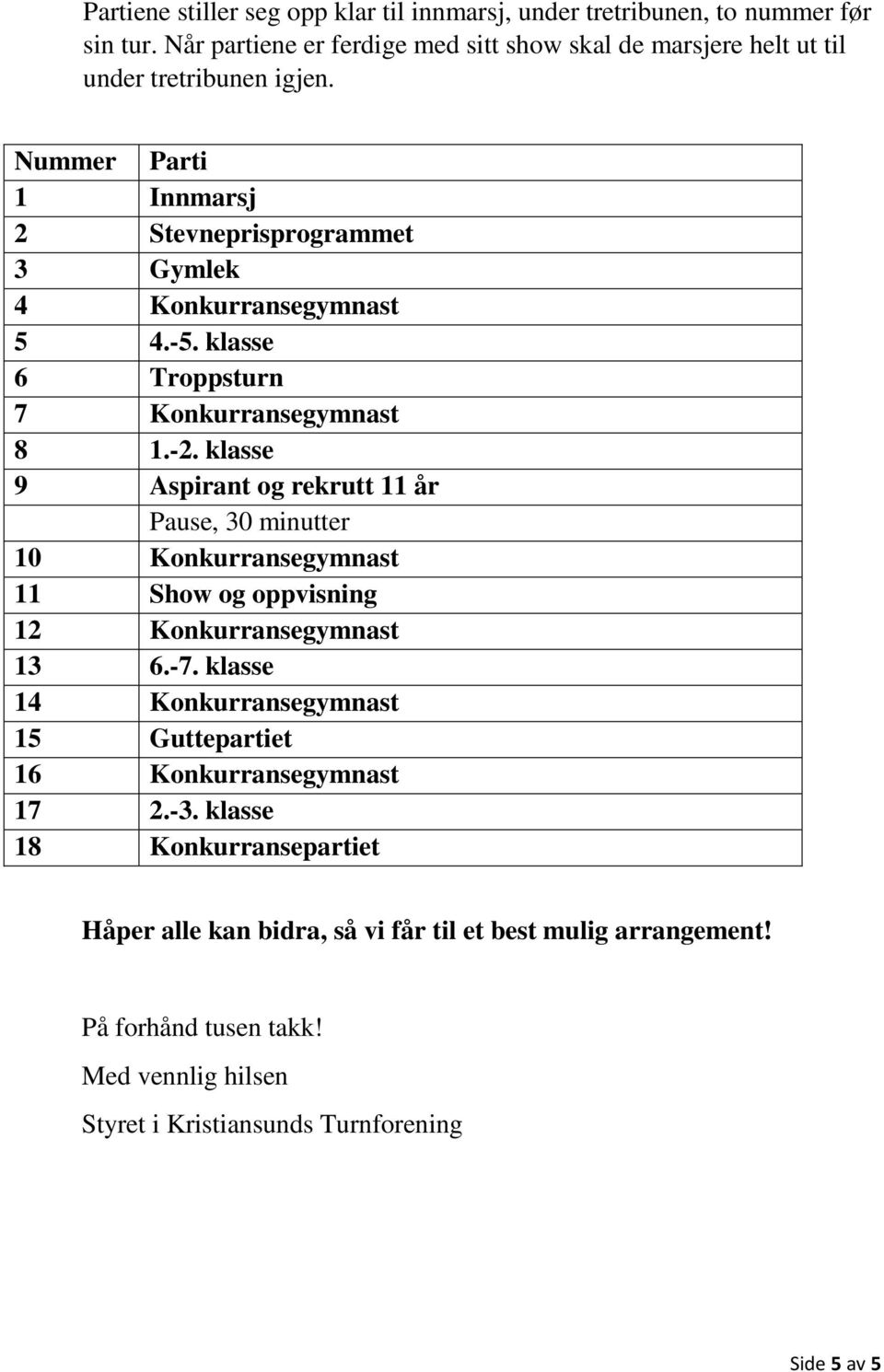 -5. klasse 6 Troppsturn 7 Konkurransegymnast 8 1.-2.