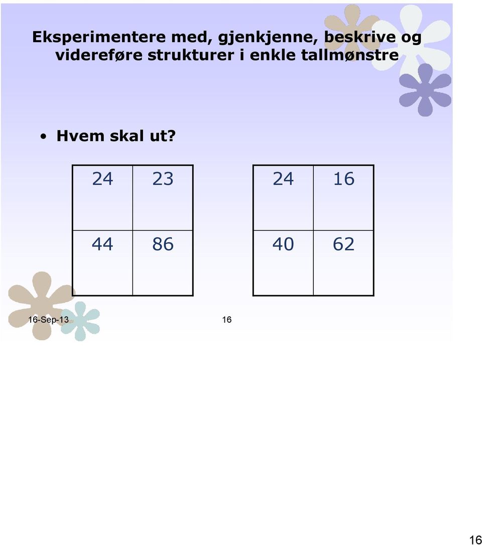 i enkle tallmønstre Hvem skal ut?