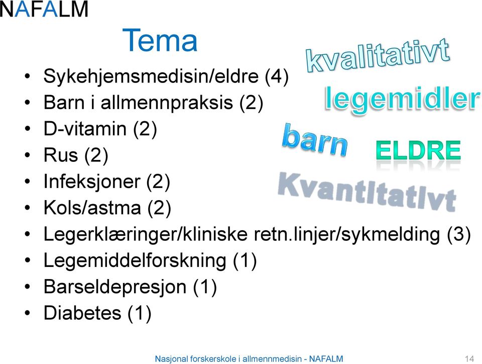 retn.linjer/sykmelding (3) Legemiddelforskning (1) Barseldepresjon