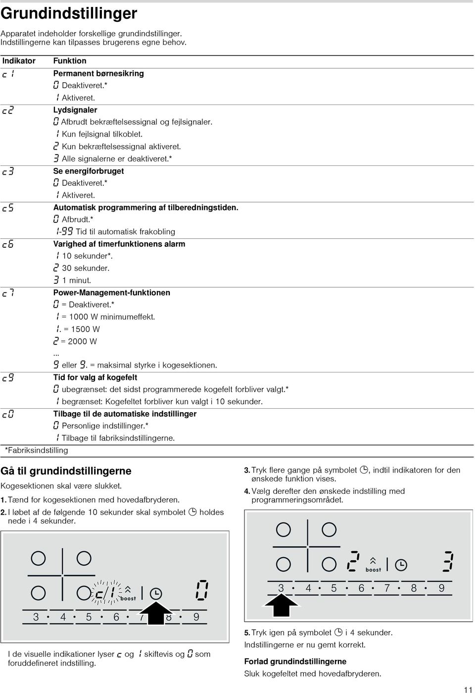 Automatisk programmering af tilberedningstiden. Afbrudt.* -ŠŠ Tid til automatisk frakobling Varighed af timerfunktionens alarm 10 sekunder*. ƒ 30 sekunder. 1 minut.