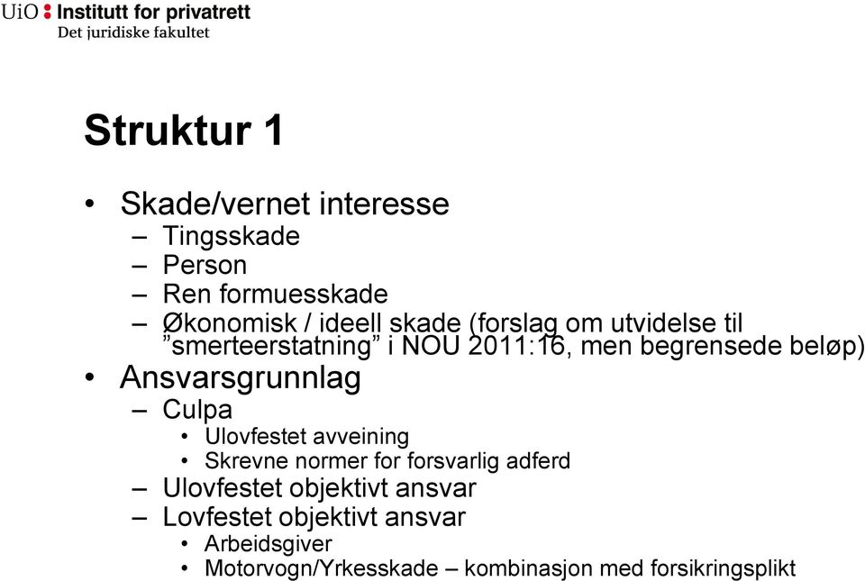 Ansvarsgrunnlag Culpa Ulovfestet avveining Skrevne normer for forsvarlig adferd Ulovfestet