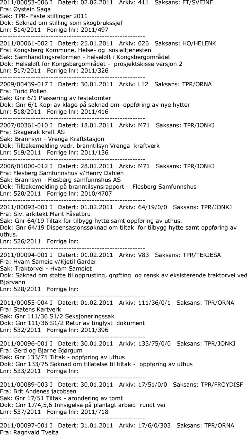 Arkiv: 411 Saksans: FT/SVEINF Fra: Øystein Saga Sak: TPR- Faste stillinger 2011