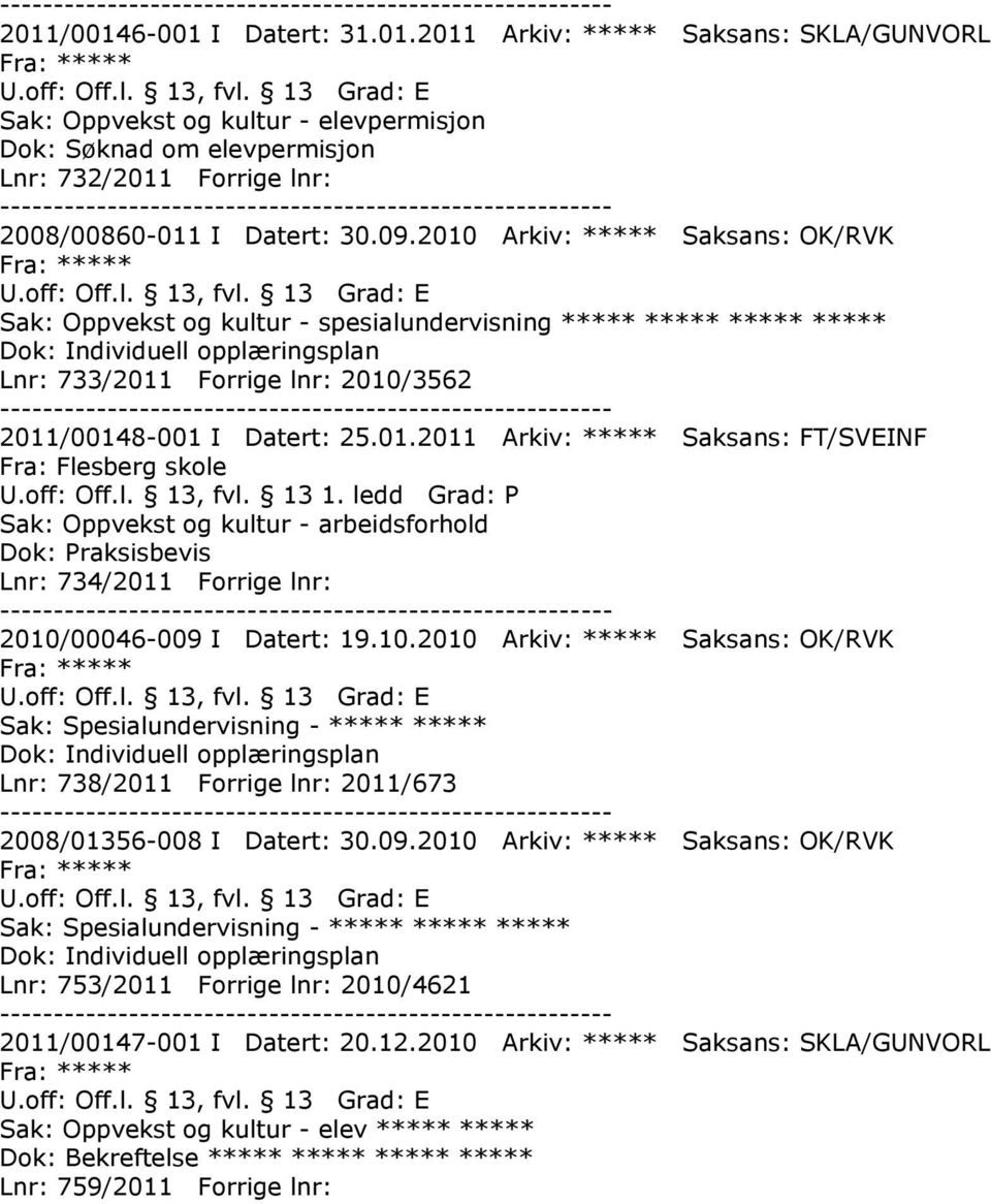 25.01.2011 Arkiv: ***** Saksans: FT/SVEINF Fra: Flesberg skole U.off: Off.l. 13, fvl. 13 1.