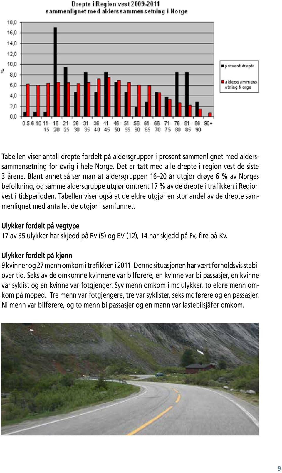 Tabellen viser også at de eldre utgjør en stor andel av de drepte sammenlignet med antallet de utgjør i samfunnet.