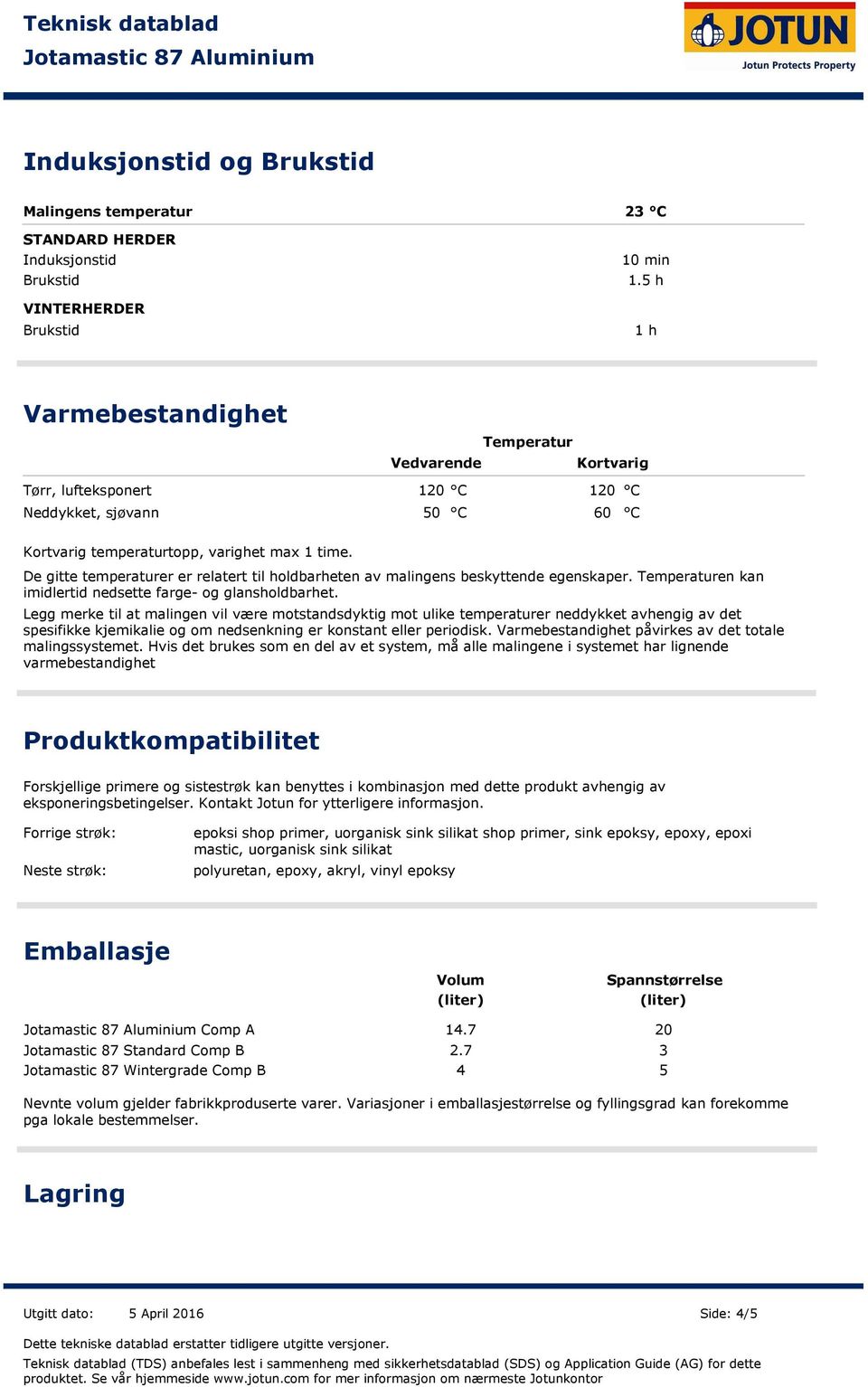 De gitte temperaturer er relatert til holdbarheten av malingens beskyttende egenskaper. Temperaturen kan imidlertid nedsette farge og glansholdbarhet.