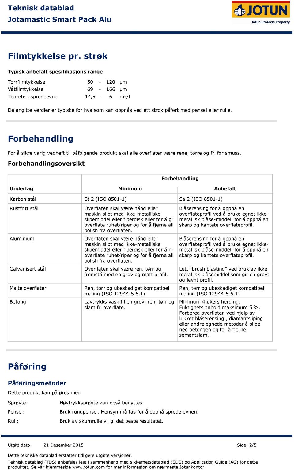 påført med pensel eller rulle. Forbehandling For å sikre varig vedheft til påfølgende produkt skal alle overflater være rene, tørre og fri for smuss.