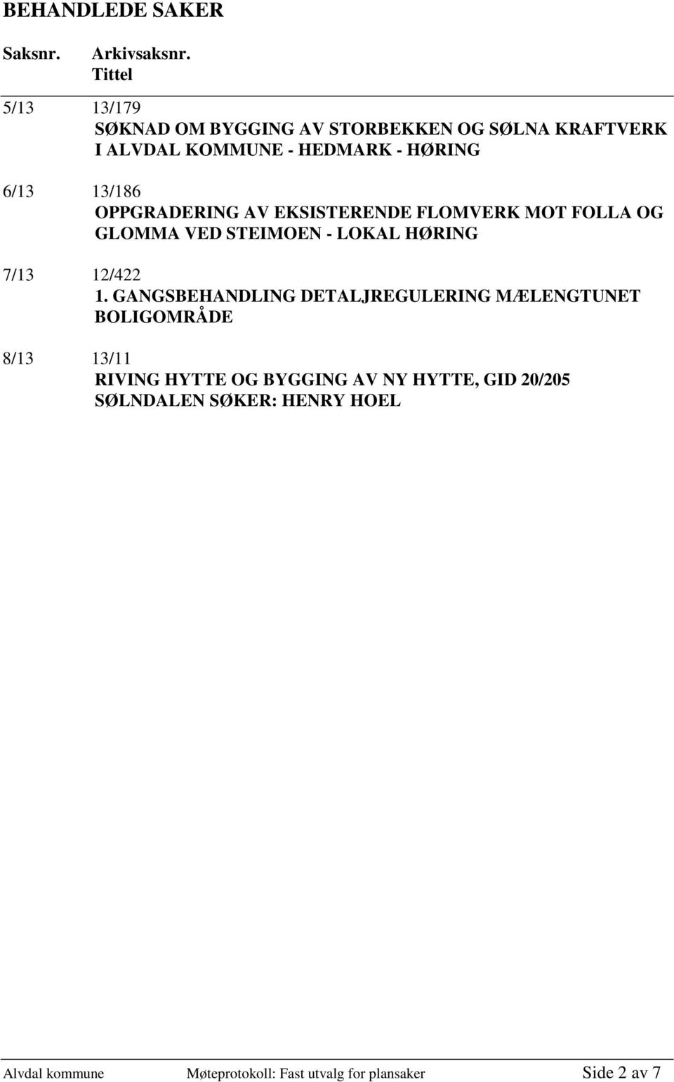 13/186 OPPGRADERING AV EKSISTERENDE FLOMVERK MOT FOLLA OG GLOMMA VED STEIMOEN - LOKAL HØRING 7/13 12/422 1.