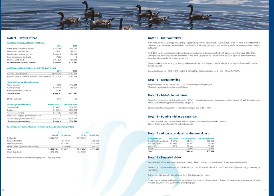 210 AVSTEMMING FRÅ NOMINELL TIL FAKTISK SKATTESATS: Resultat i året før skatt 21.934.200 11.767.851 Forventa inntektsskatt etter nominell skattesats (28 %) 6.141.576 3.294.