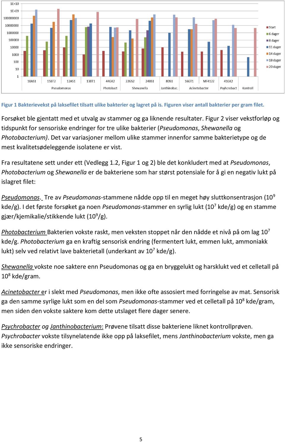 Det var variasjoner mellom ulike stammer innenfor samme bakterietype og de mest kvalitetsødeleggende isolatene er vist. Fra resultatene sett under ett (Vedlegg 1.