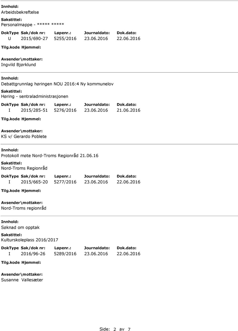 2016 KS v/ Gerardo Poblete nnhold: Protokoll møte Nord-Troms Regionråd 21.06.