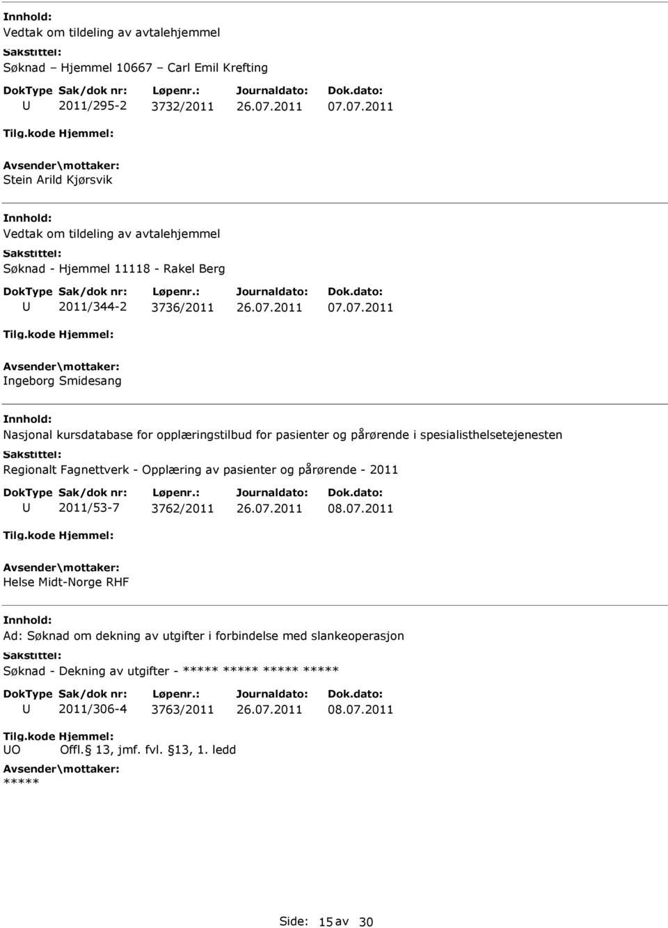 for opplæringstilbud for pasienter og pårørende i spesialisthelsetejenesten Regionalt Fagnettverk - Opplæring av pasienter og pårørende - 2011 2011/53-7 3762/2011 08.07.