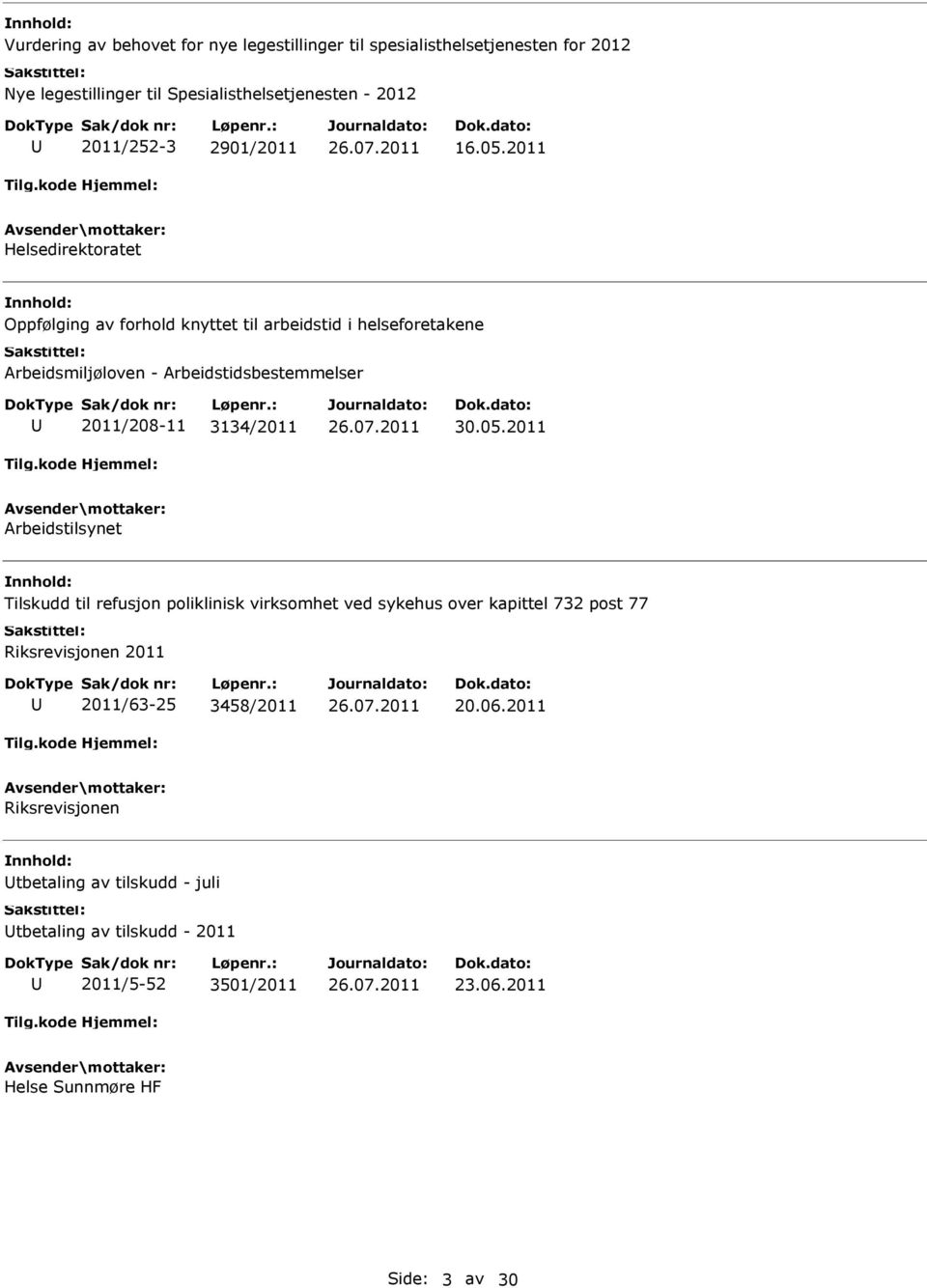 2011 Helsedirektoratet Oppfølging av forhold knyttet til arbeidstid i helseforetakene Arbeidsmiljøloven - Arbeidstidsbestemmelser 2011/208-11 3134/2011