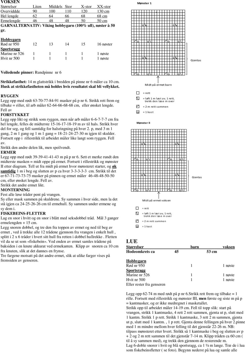 pinne nr 6 måler ca 10 cm. Husk at strikkefastheten må hldes hvis resultatet skal bli vellykket. Midt på ermet barn RYGGEN Legg pp med rødt 63-70-77-84-91 masker på p nr 6.