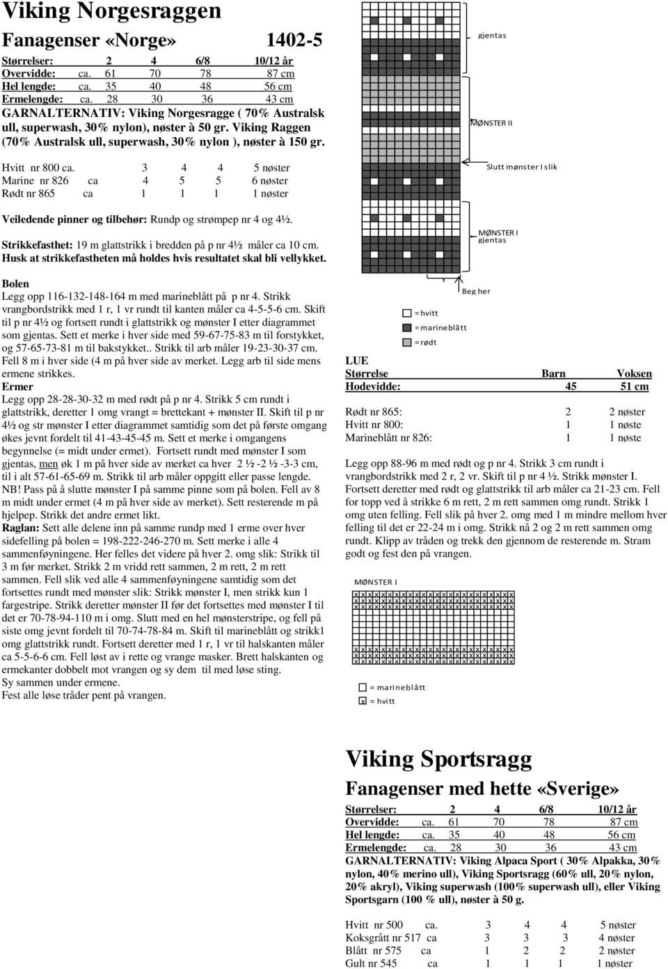 3 4 4 5 nøster Marine nr 826 ca 4 5 5 6 nøster Rødt nr 865 ca 1 1 1 1 nøster Veiledende pinner g tilbehør: Rundp g strømpep nr 4 g 4½.