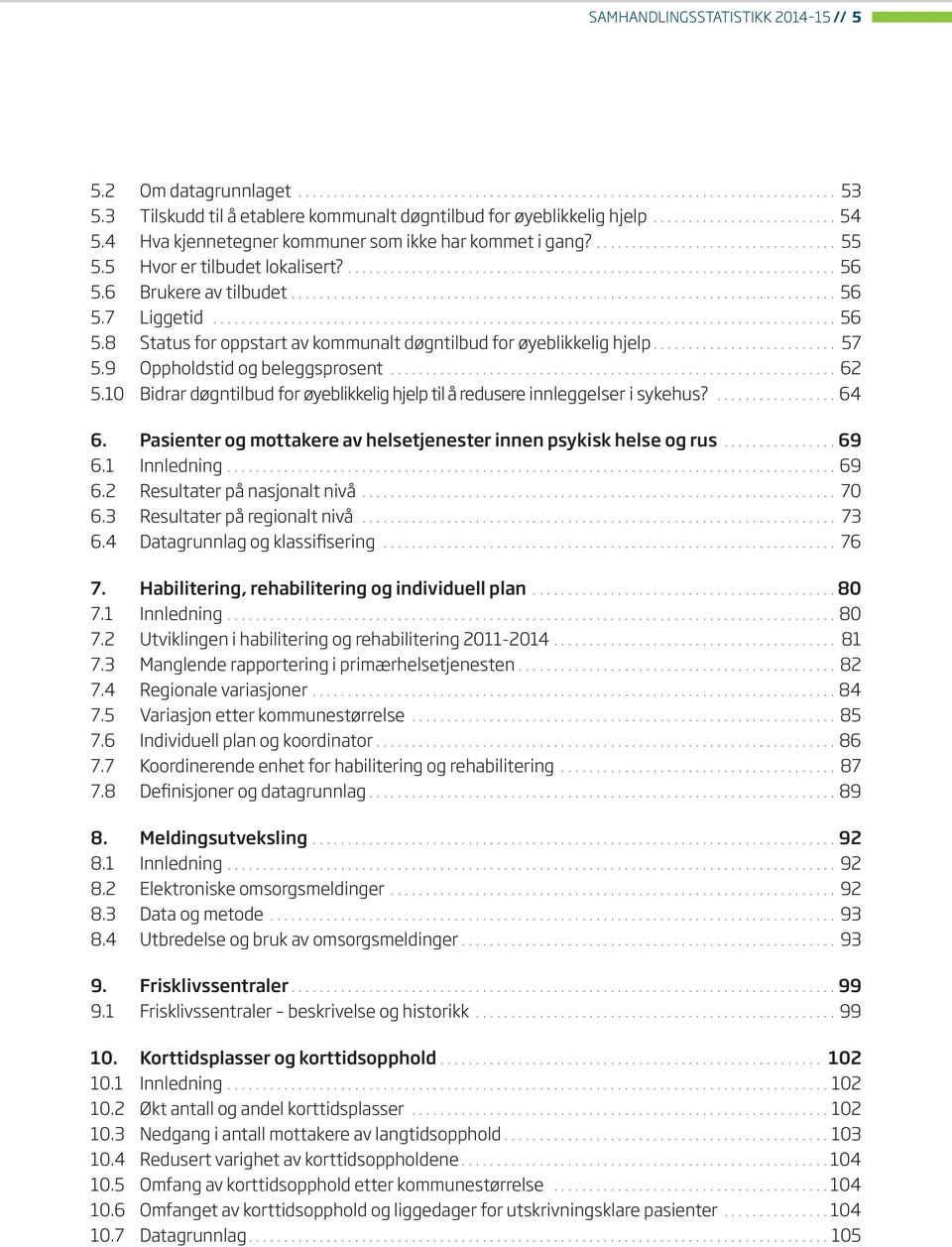 5 Hvor er tilbudet lokalisert?..................................................................... 56 5.6 Brukere av tilbudet............................................................................. 56 5.7 Liggetid.